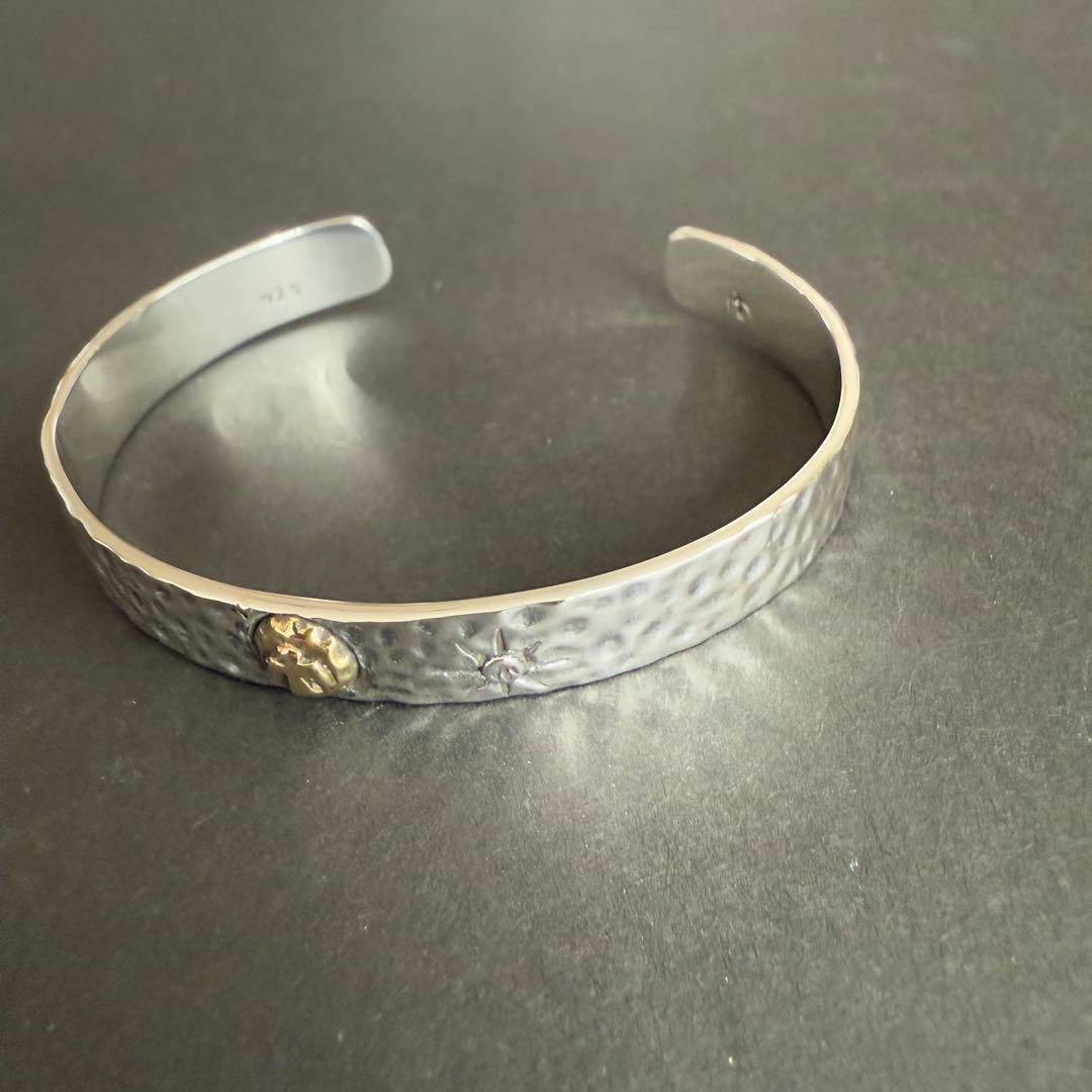 Silver925 シルバー 925 平打ち ブレス バングル 金メタル 叩き