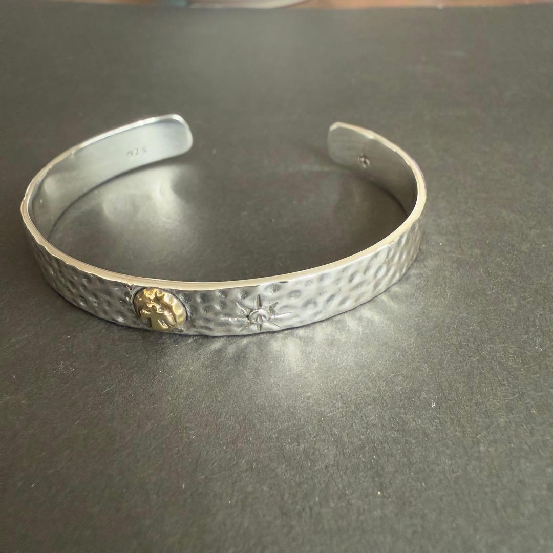 Silver925 シルバー 925 平打ち ブレス バングル 金メタル 叩き