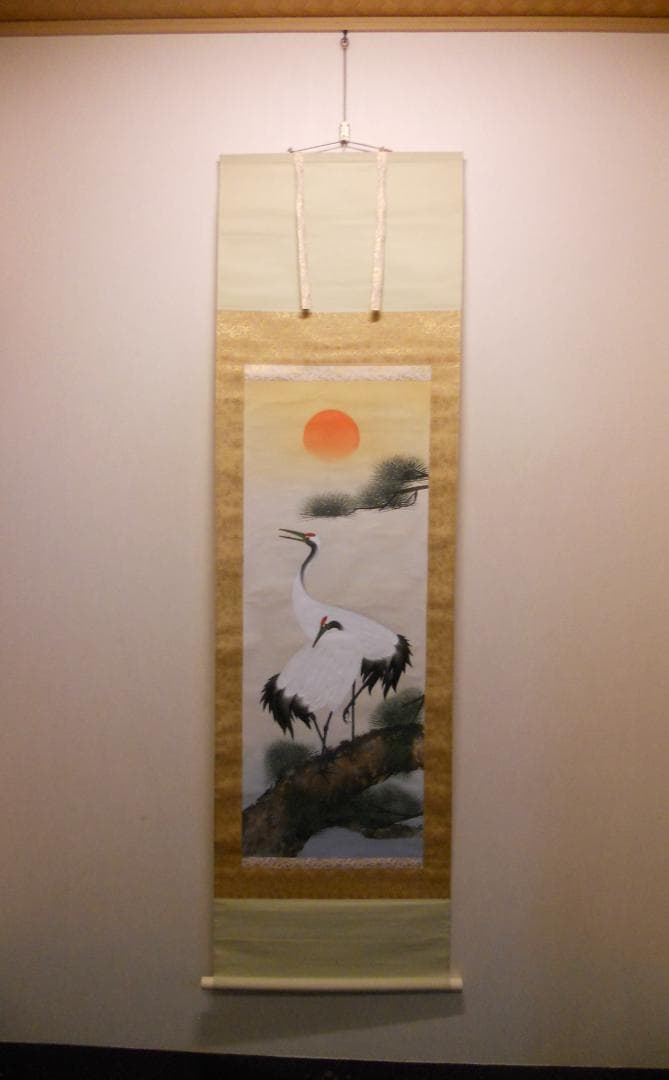 掛け軸 竹本澄庵 松上鶴之図 絹本 希少 軸装 茶道具 掛軸 美品 です。