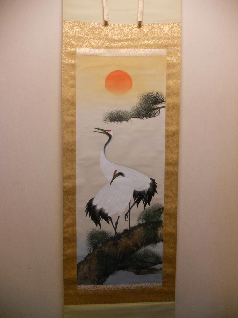 掛け軸 竹本澄庵 松上鶴之図 絹本 希少 軸装 茶道具 掛軸 美品 です。