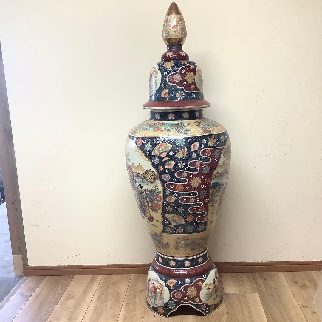 薩摩焼？　古代美人図　壺飾り壺　沈香壺　大型　大サイズ