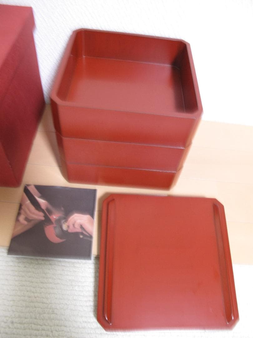 ｍ.さま専用　相田啓介　隅切重　漆塗　会津塗　朱　マット　重箱 三段重