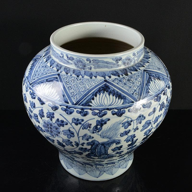 中国　青花　獅子花卉文瓶　壷　V　R6208F