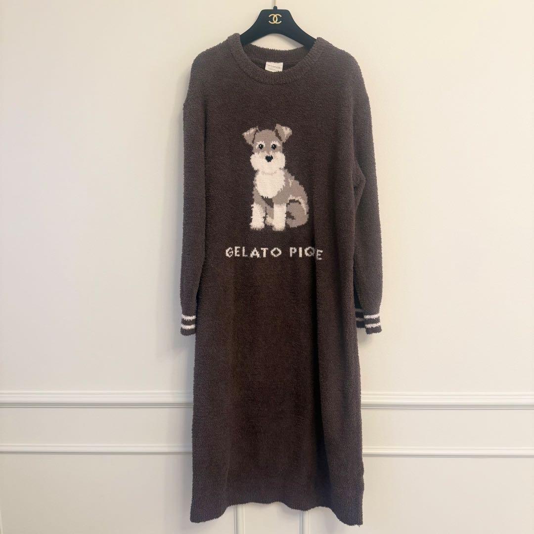 極美品 gelato piqueシュナウザー ジャガード ワンピースダークグレー