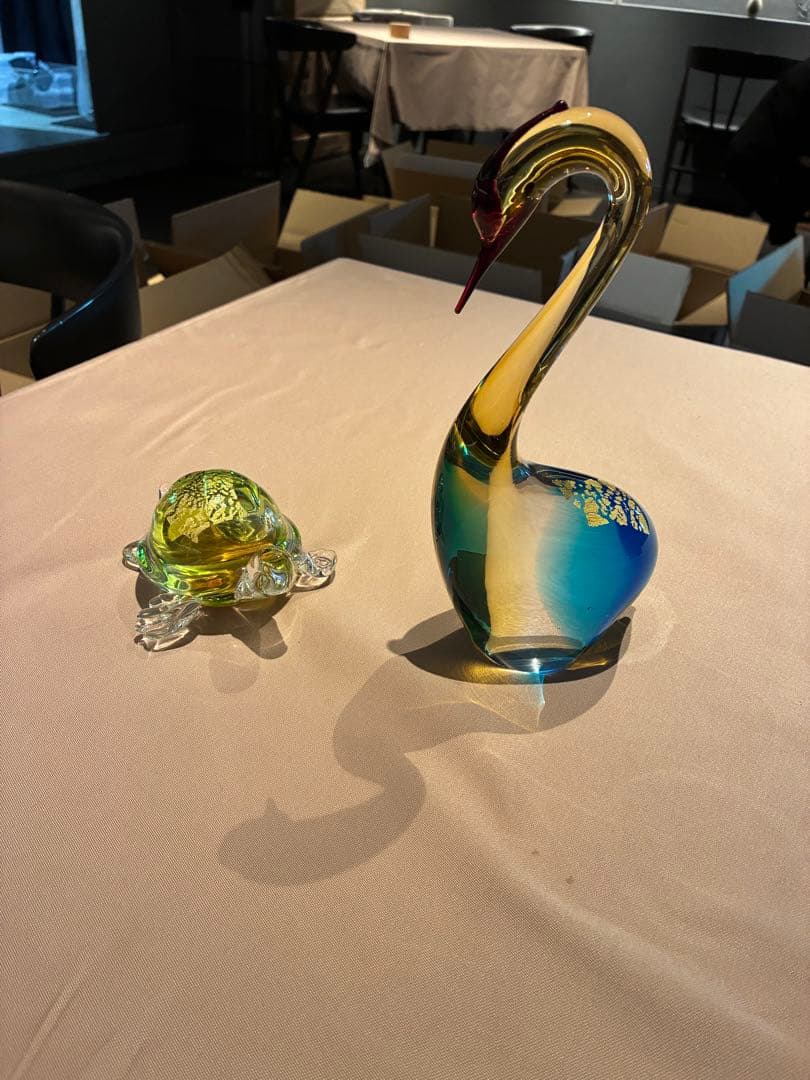 ガラス製 鶴とカメの置物