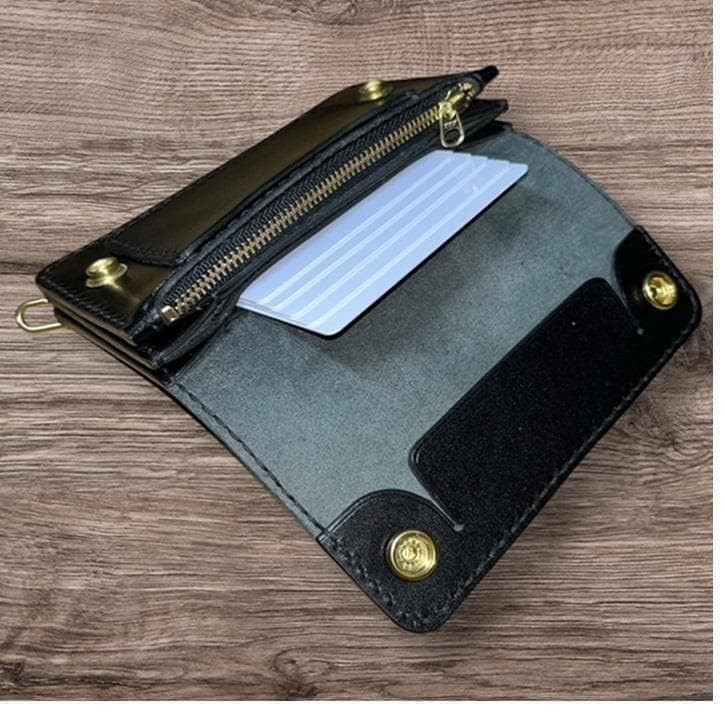 ゴリオ ⑥ミドルトラッカーウォレット/栃木レザー/ホック真鍮/小判カン真鍮