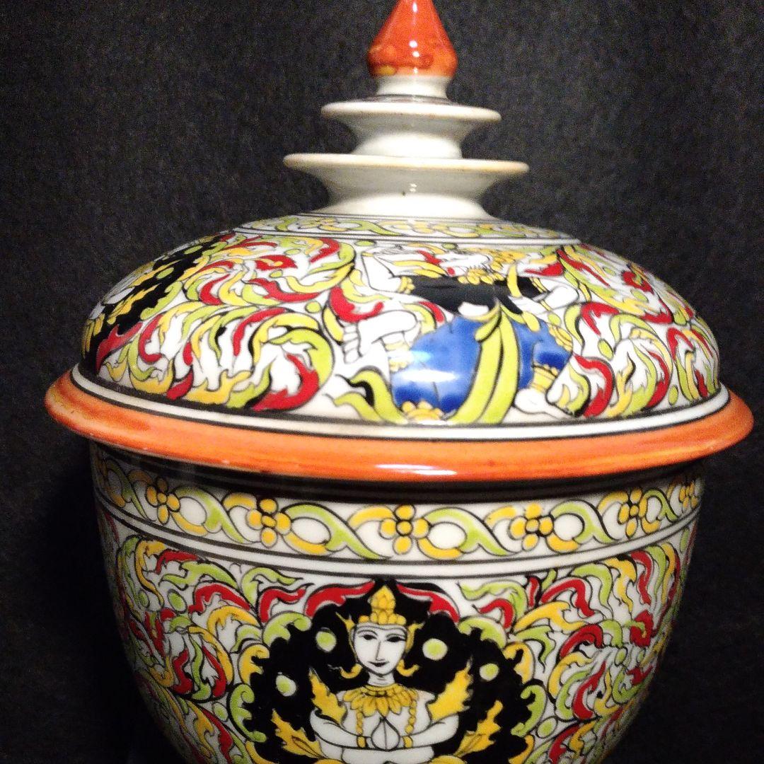 五彩　色絵　 蓋物　仏教紋 古陶　仏教美術