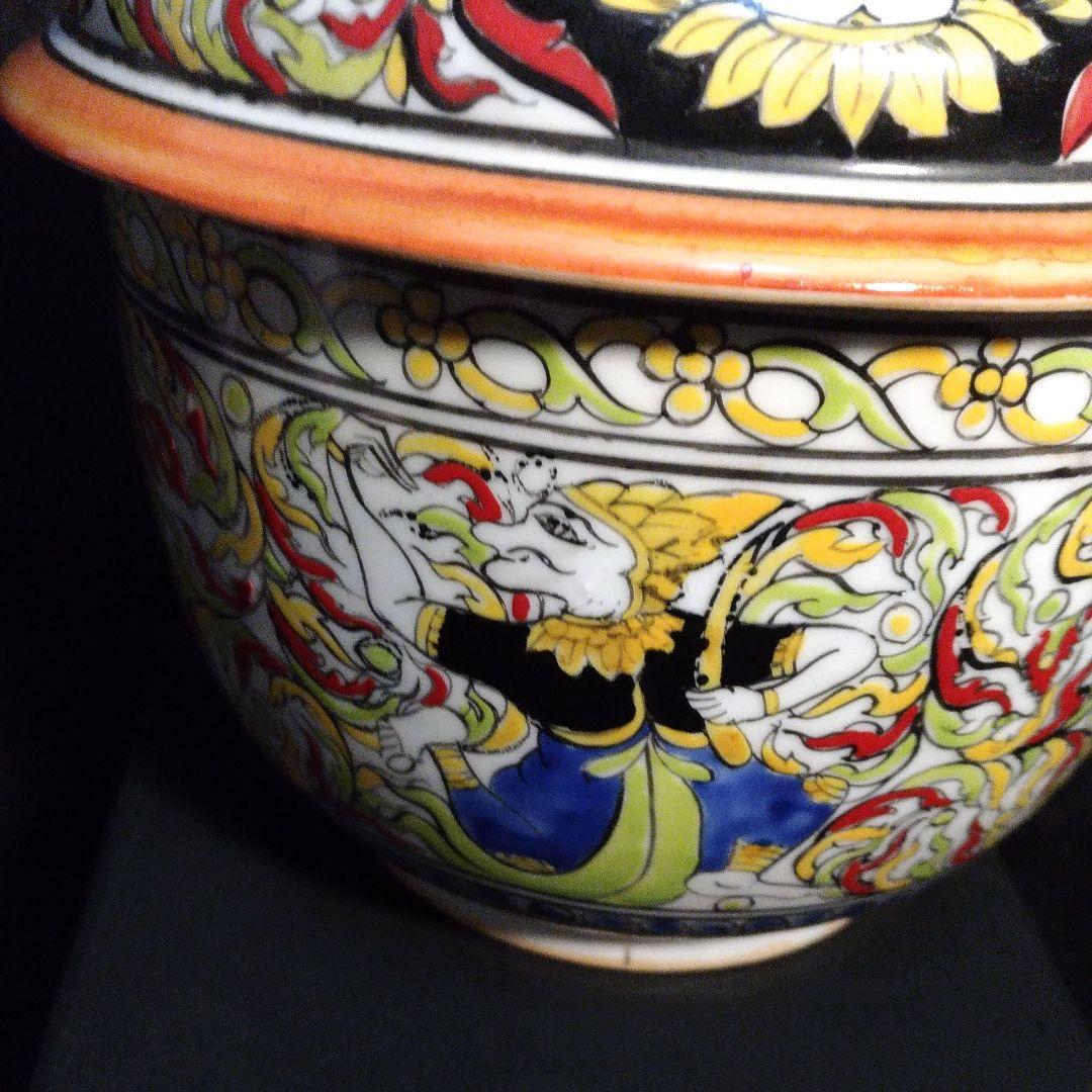 五彩　色絵　 蓋物　仏教紋 古陶　仏教美術