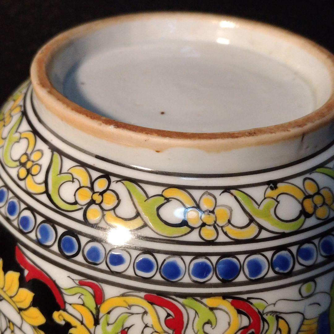 五彩　色絵　 蓋物　仏教紋 古陶　仏教美術