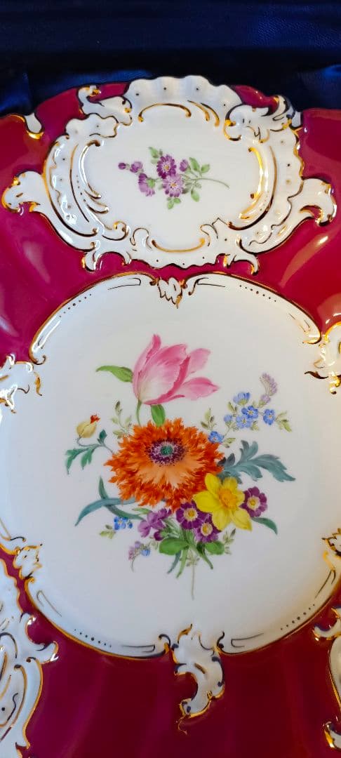 マイセン 1級品 プレート 三つの花 ゴールアンティーク