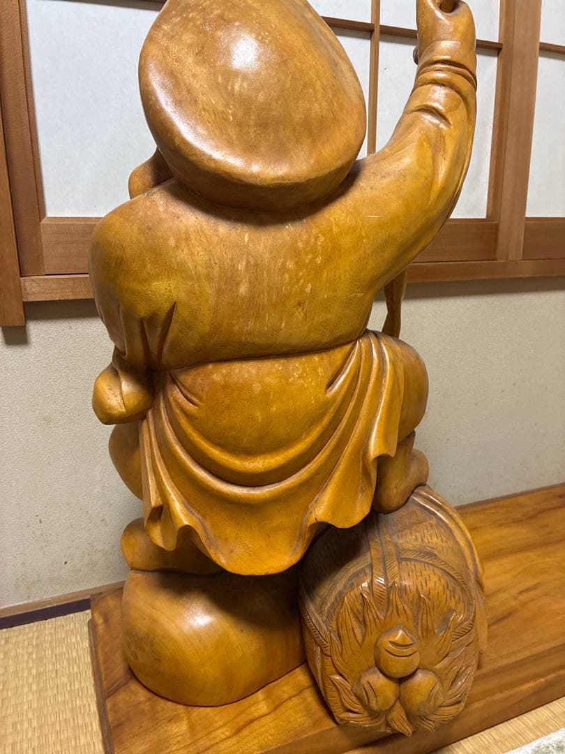 値下げ対応　アンティーク金絲楠木 恵比寿大黒天 木の手彫り一対 80cm 大型