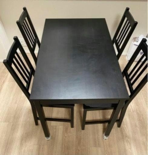 【引取限定 東京埼玉千葉】イケア テーブル×椅子4脚セット 無垢木材製 ブラック