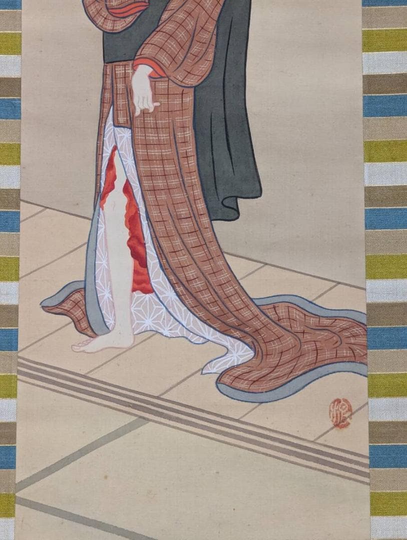 【真作】掛軸　美人画　上品な女性の佇まい　伝統美を描く　合箱入　R14