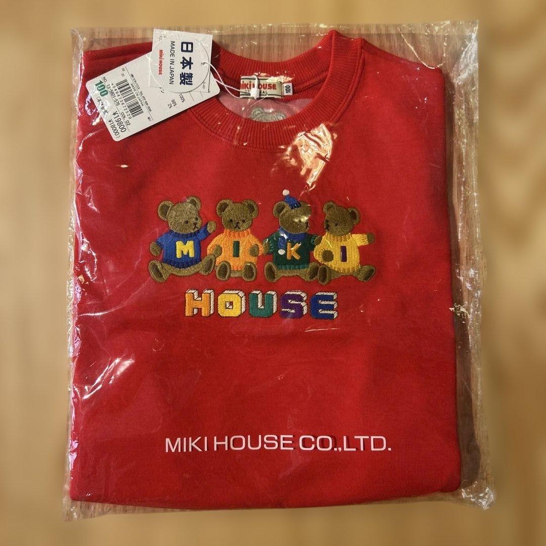 ミキハウス　ベア　袖チェックトレーナー 100