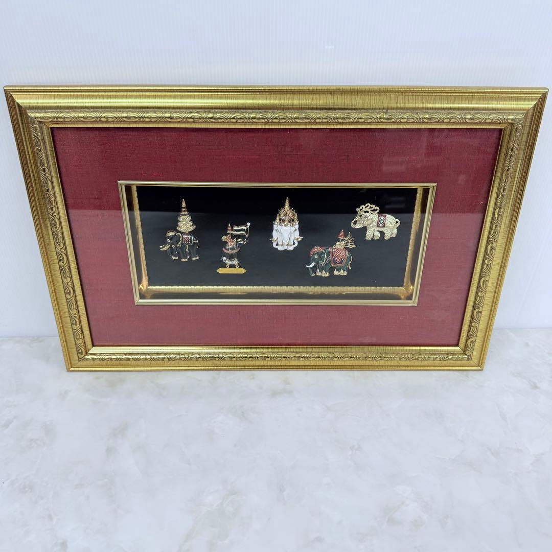 インド 象の装飾セット 額縁入り オブジェ 5体セット