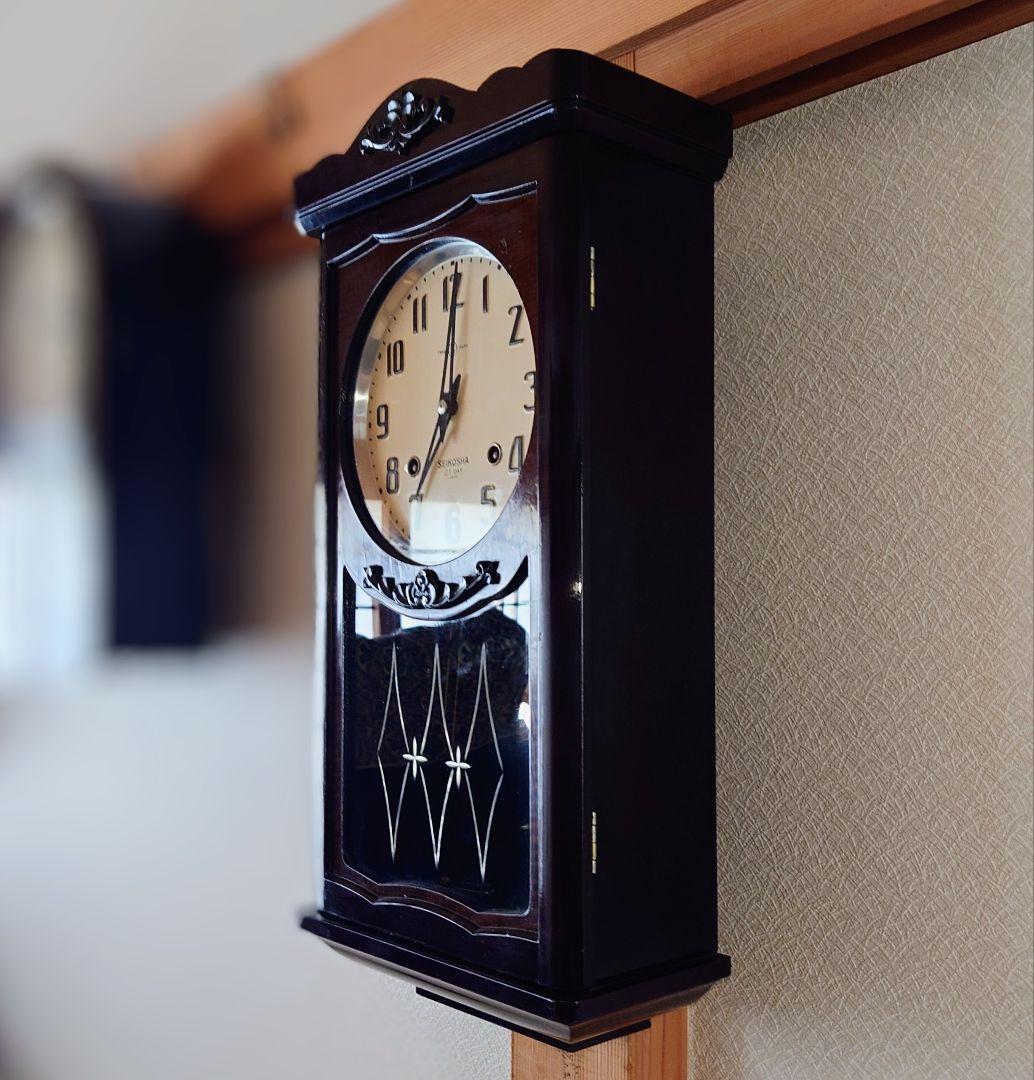 〈完動・美品〉精工舎　21日巻　宮型ゼンマイ振り子掛け時計　ボンボン時計　古時計