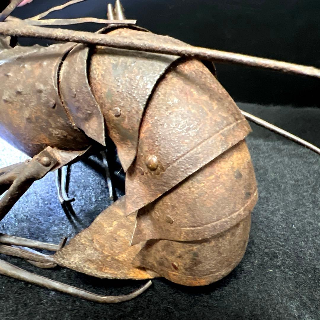 時代　明珍在銘鉄製自在伊勢海老木箱付全長約36㎝/134g東Y7-1205☆1F