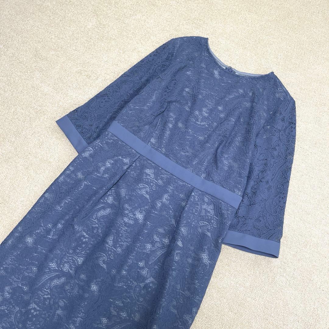 【大きいサイズ】エメ　ペイズリー柄レース袖付きタイトパーティードレス　XL