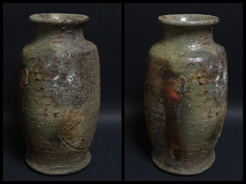 備前焼 小林良巳造 花入 窯変 花瓶 飾壺 共箱 / 花器 茶道具