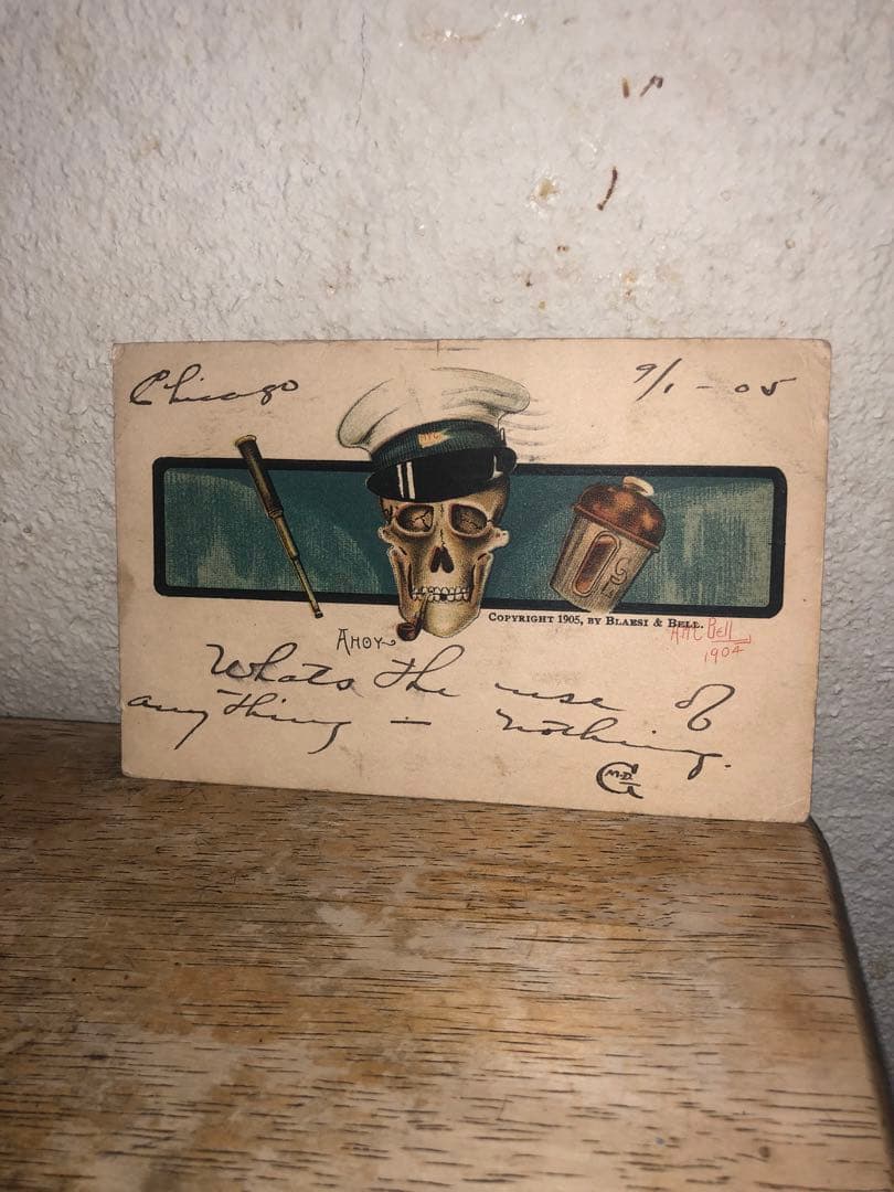 アンティーク　スカル　髑髏　骸骨　ポストカード　ビンテージ　死神　骨董　レトロ