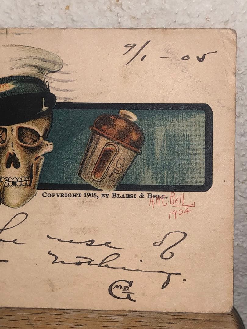 アンティーク　スカル　髑髏　骸骨　ポストカード　ビンテージ　死神　骨董　レトロ