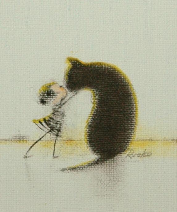 油絵 菅家令子 絵 絵画インテリア額付(白) F3-092018子犬子猫と女の子