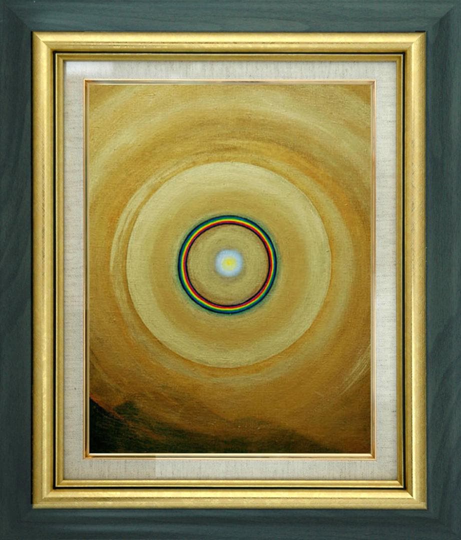 油絵 菅家令子 絵画インテリア額付(青緑+金色の枠)F6-G282023希望祈り