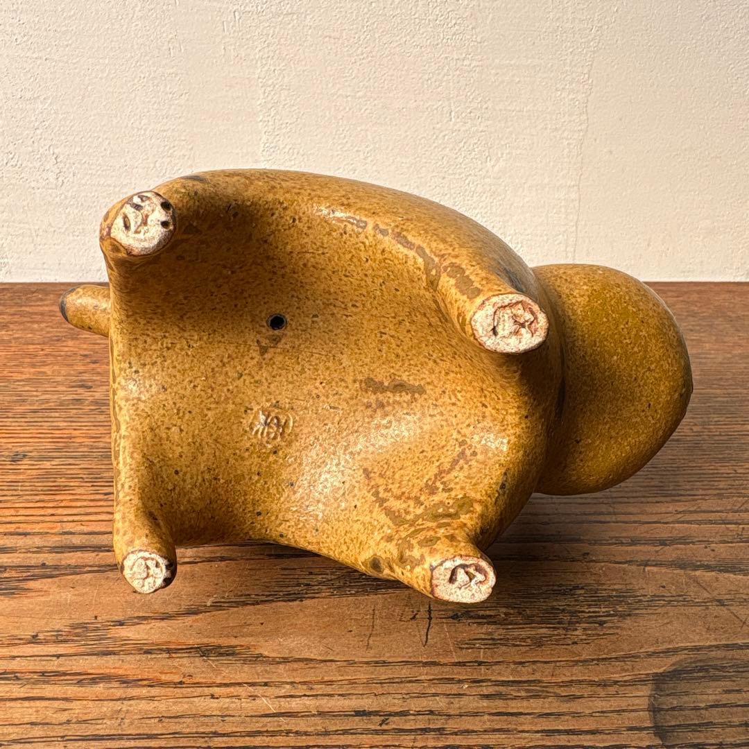 陶芸 太った茶色の虎猫 トラ猫 作家物 短尾 ぼんぼりシッポ 在銘