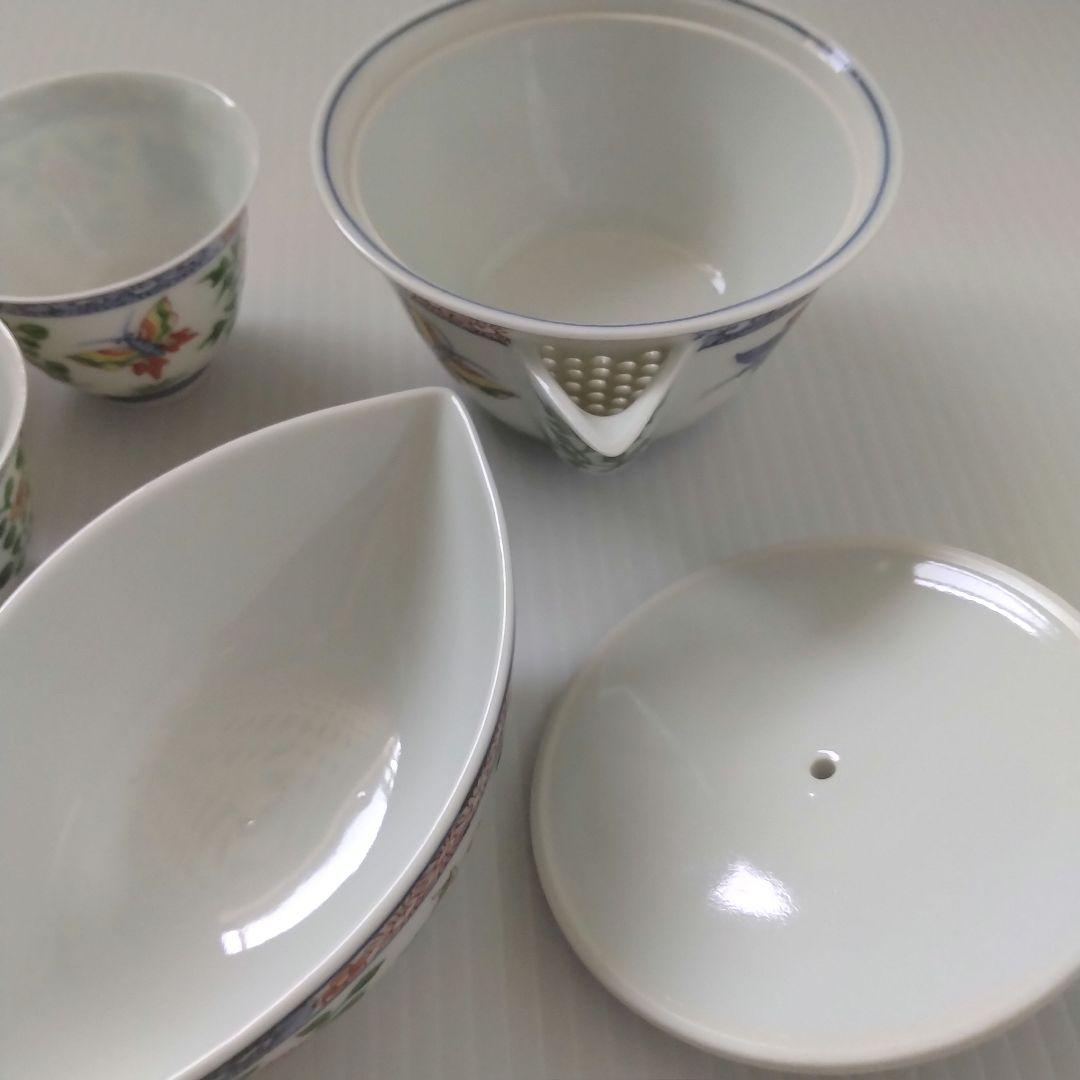 京焼 平安 四代 三浦竹泉 竹泉 色絵花蝶文 煎茶器 宝瓶 茶器 茶道具 極美品