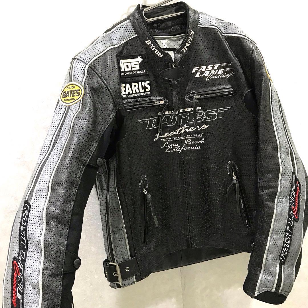 ＢＡＴＥＳ パンチングレザージャケット プロテクター ライダース 黒 ＸＬ