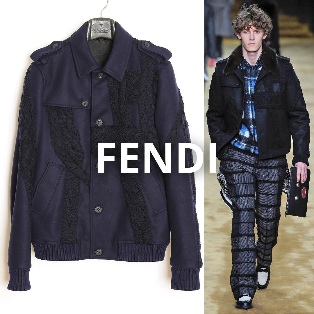 FENDI 16AW 国内正規品 ニット切替 カシミヤ混ウールブルゾン 46