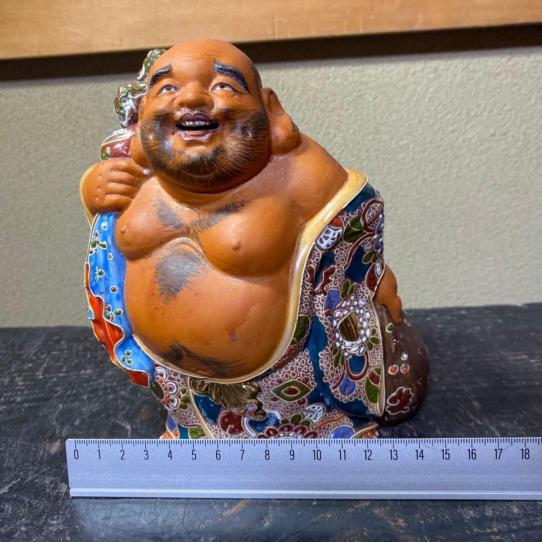 九谷焼　色絵金彩布袋置物