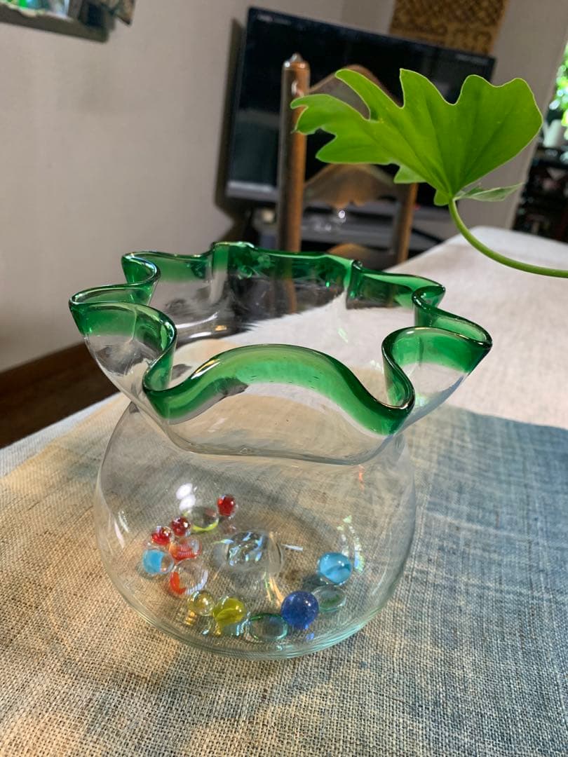 大正　レトロ　金魚鉢　美品　吹きガラス