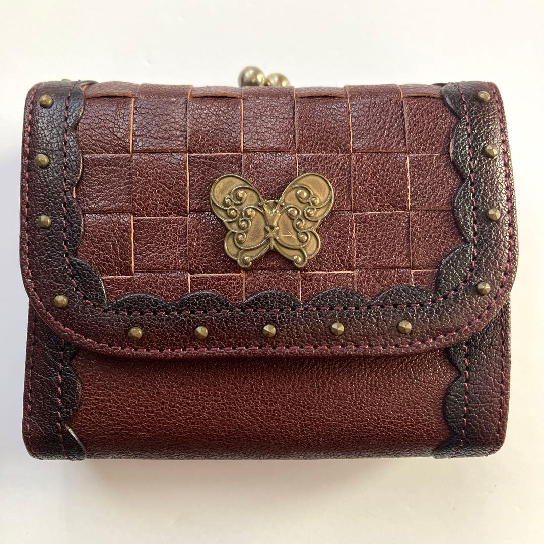 【極美品】 アナスイ ANNA SUI 牛革 折り畳み 財布 パスケース 口金