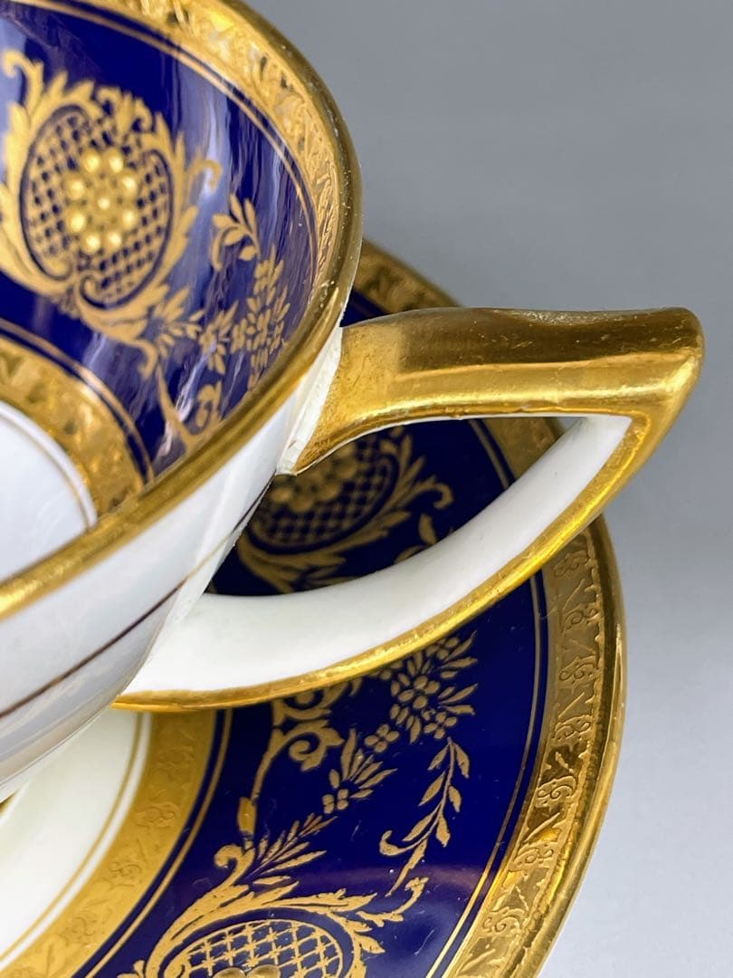 【美品】オールドミントン コバルト地 金彩 ブイヨンカップ＆ソーサー 金盛り