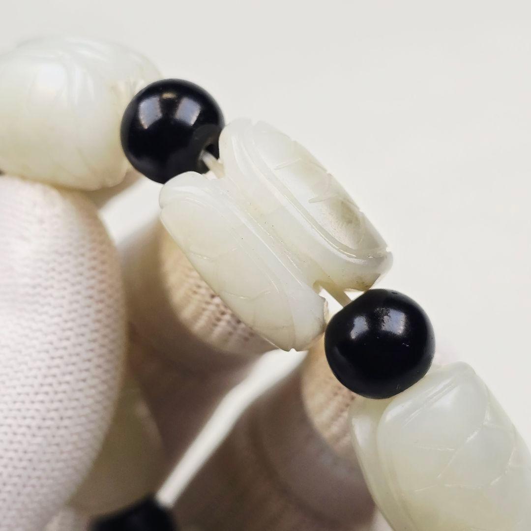 中国古美術 本物和田白玉 細工手彫 亀甲紋（富甲天下）数珠 根付 装身具 縁起物