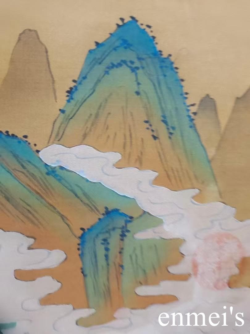 中国古美術・純手描き三尺中堂山水掛軸・水彩画・王原祁印款・書道品・絹本・一物一图