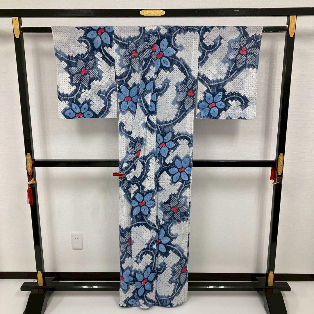つ*ね様 有松絞り 木綿 浴衣 素敵な染め 着物 U-5856
