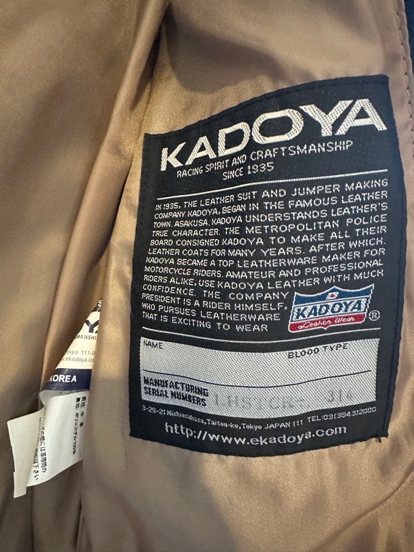 KADOYA K'S LEATHER ブラック レザージャケット L TCR