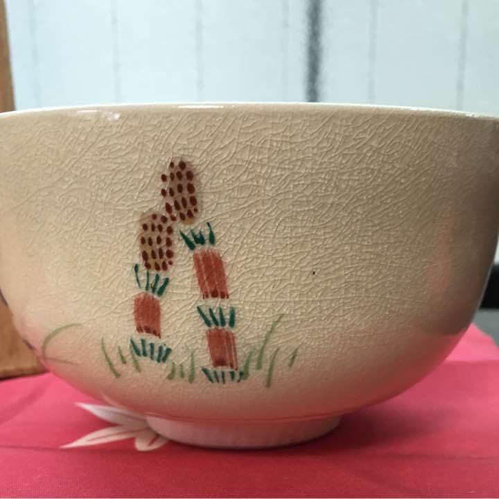 平安良峰作  草花茶碗 共箱