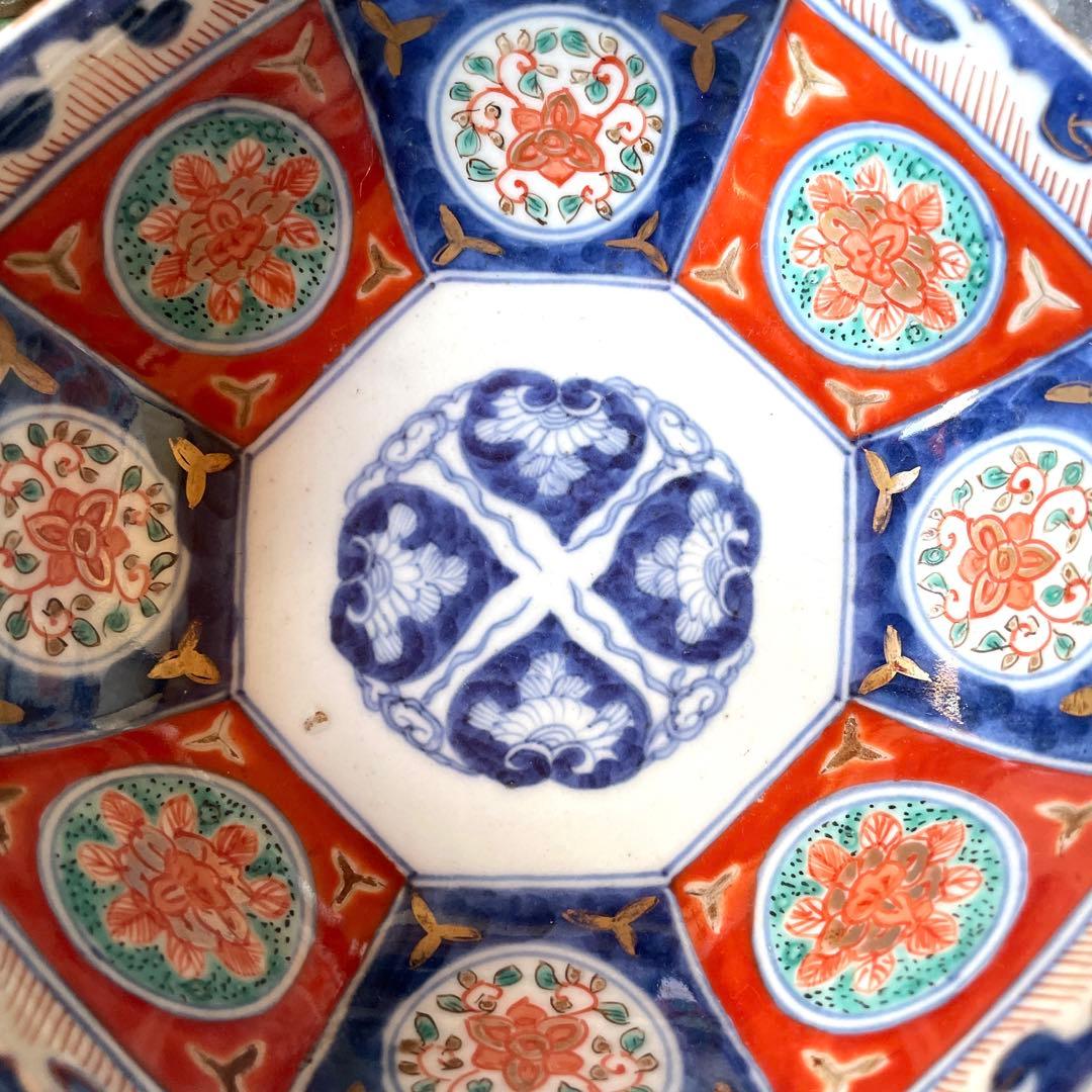 富貴長春　染付　金彩　金襴手　八角鉢