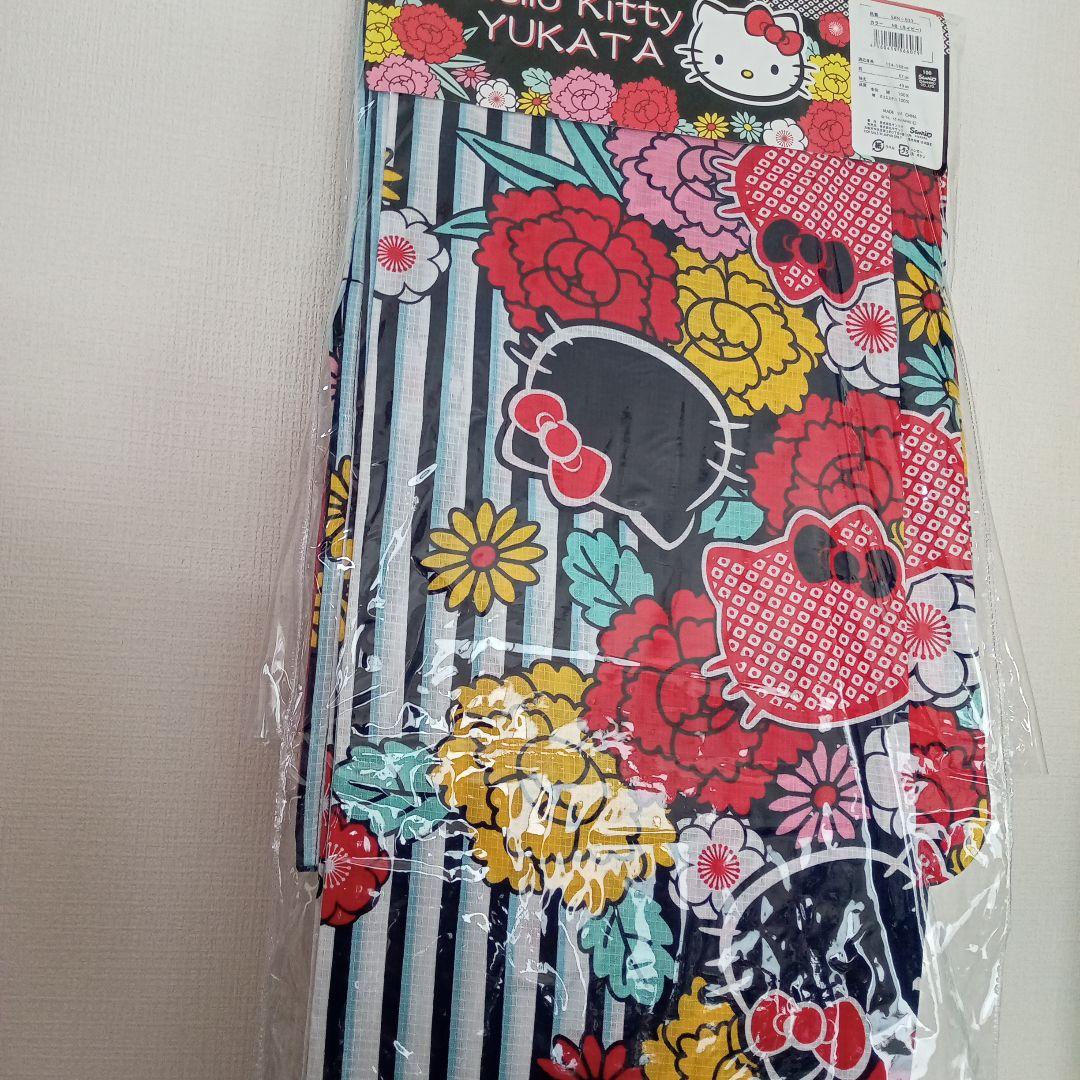 キティ　 浴衣　帯セット　サンリオ　大人　レディース　ネイビーストライプ　新品