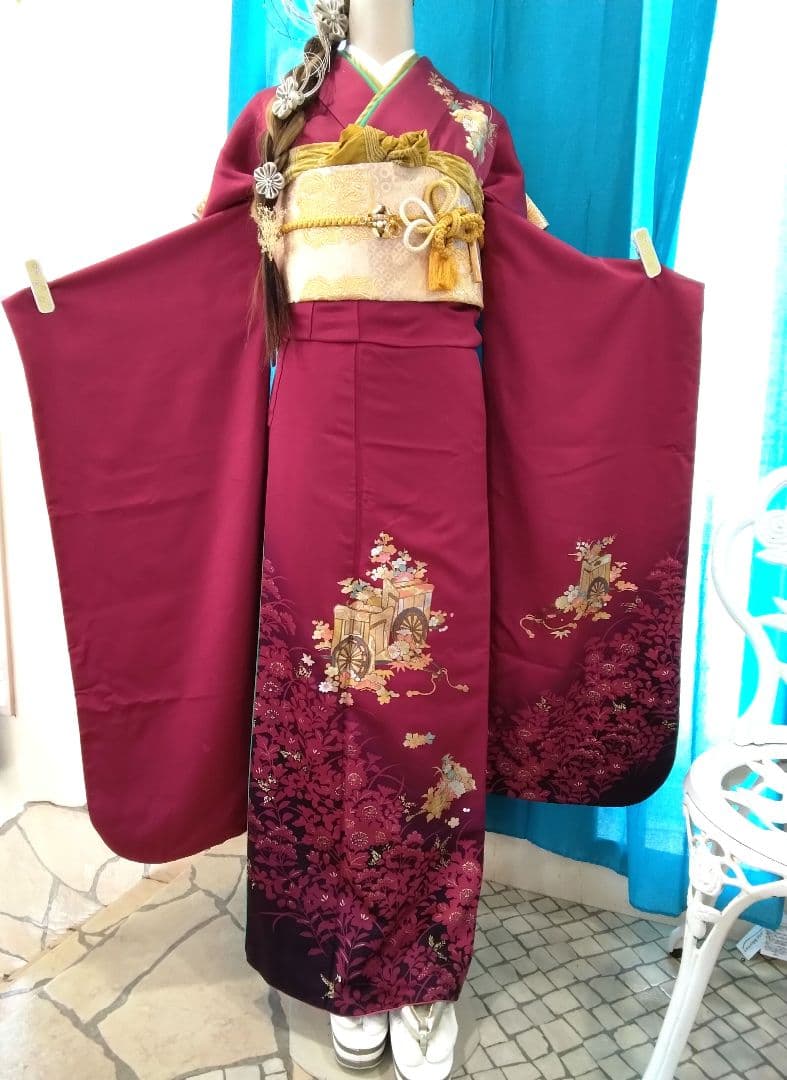 振袖フルセット、正絹鈴乃屋振袖、重ね衿帯揚げ帯締め、西陣袋帯、襦袢、ガード加工