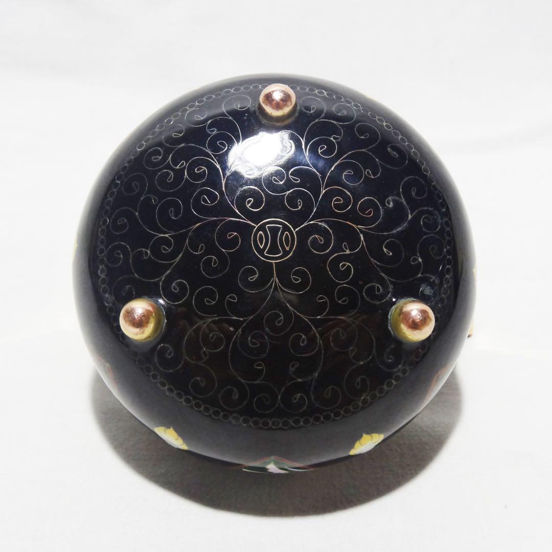 【錦雲軒 稲葉七宝】 玉形耳付古代文 七宝香炉 共箱 茶道具 香道具