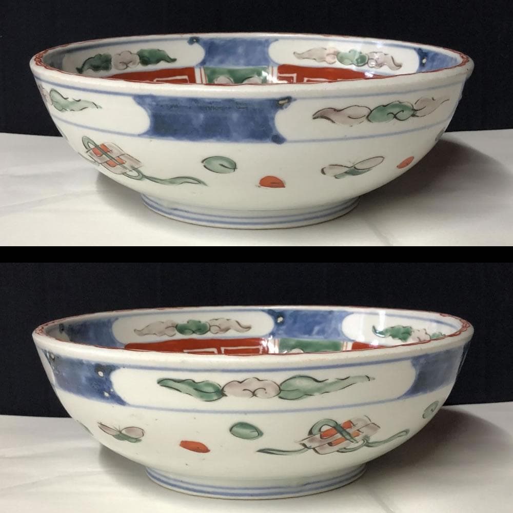 e1315 古伊万里 色絵 鉢 うさぎ 兎 二重高台 色絵鉢