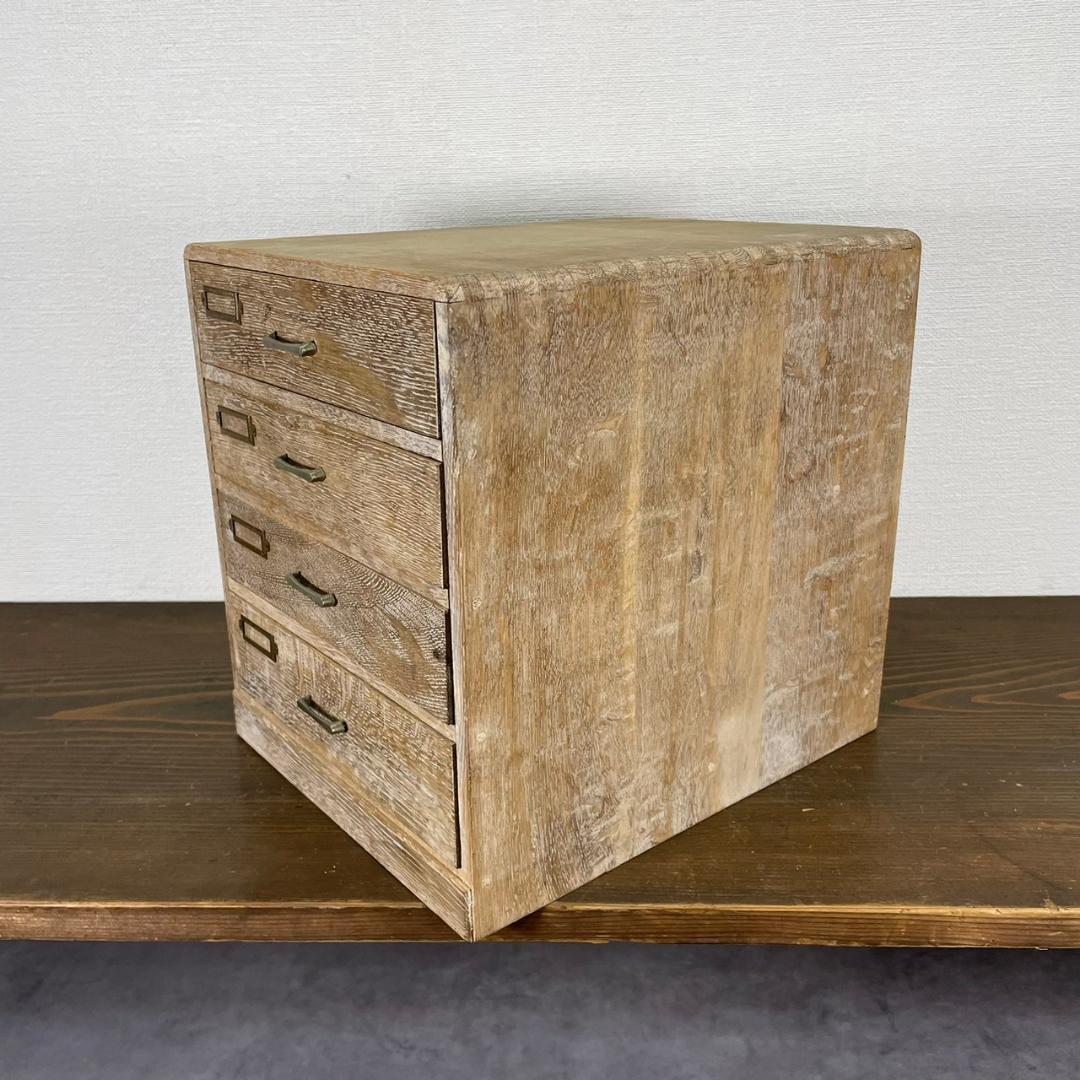 ヴィンテージ 小引き出し 4杯 ネームプレート付 白木 抽斗 収納箱 レトロ