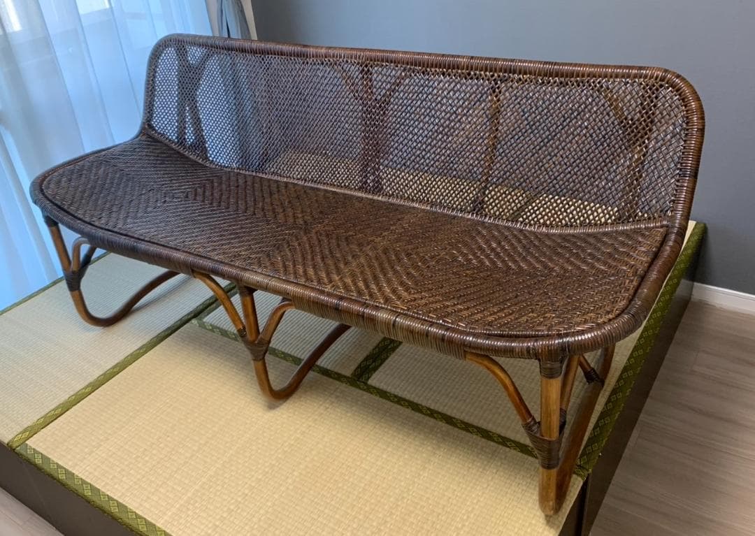 美品ラタン手編みカウチソファ