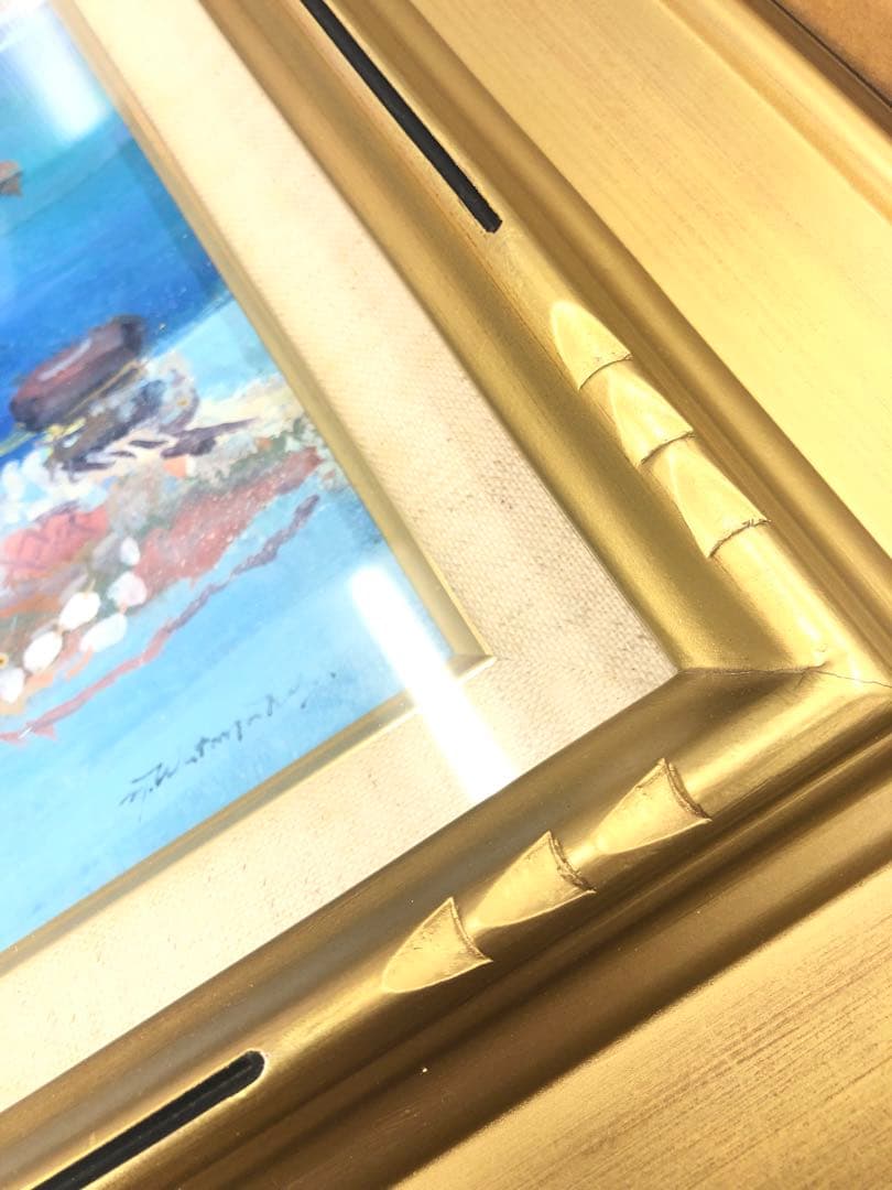 ★ 鴨川港 『滞船』 渡辺三男 千葉 1981 絵画　海　日本　油絵　海　舟　青