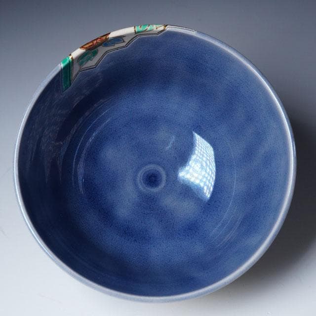 中村翠嵐　紺紫交趾扇面茶碗　共箱　茶道具　抹茶碗　京焼