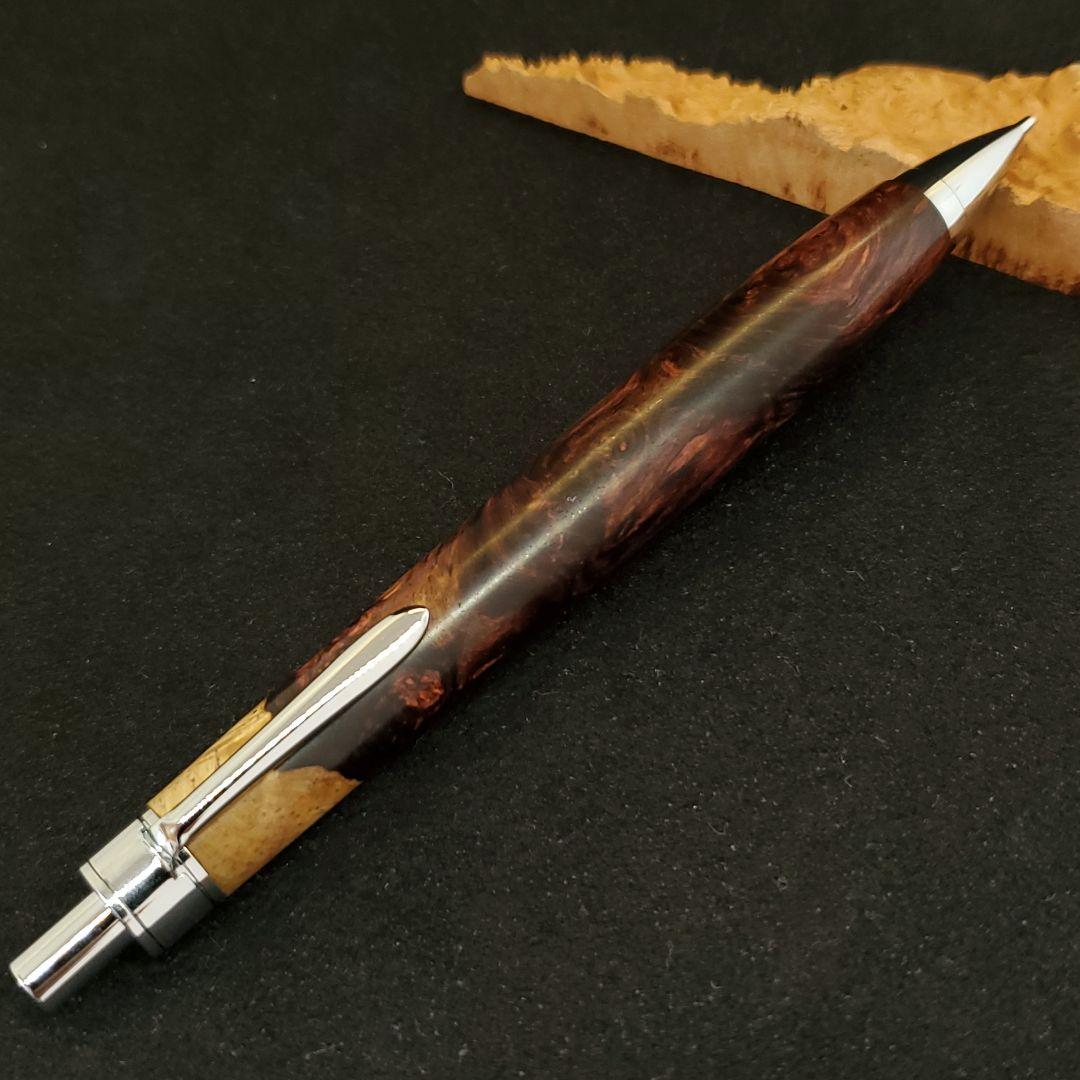 No.28ハンドメイド木軸シャーペンロースウッド瘤蜜蝋ワックス仕上げ